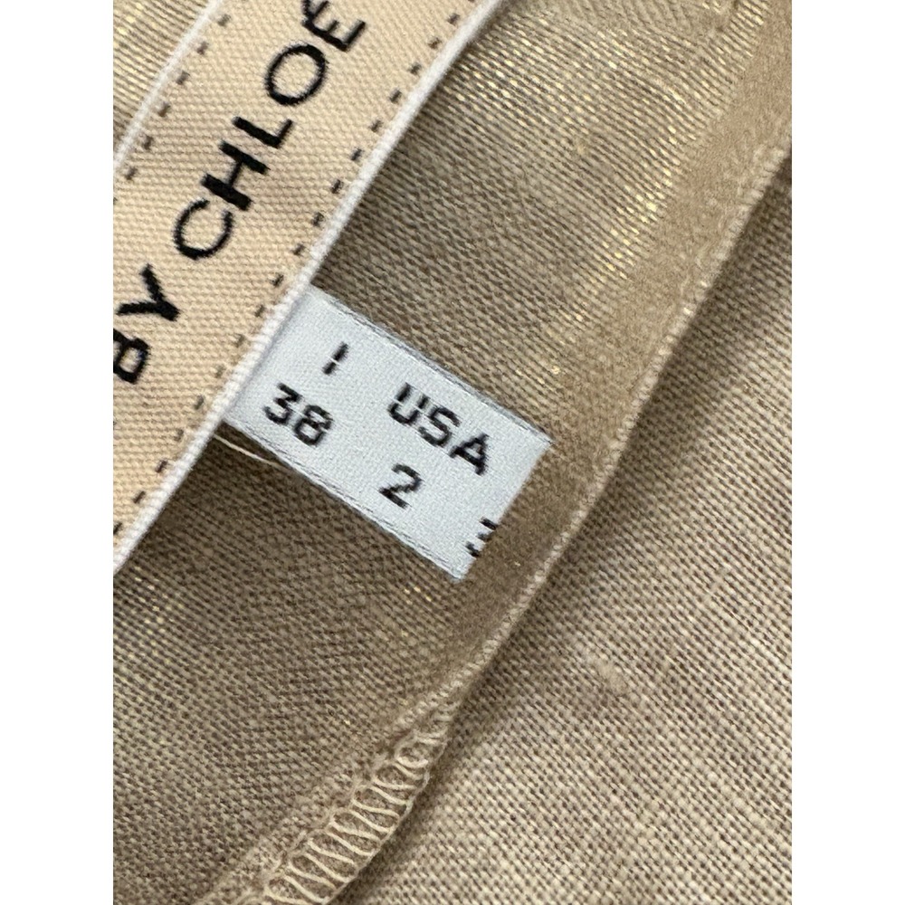SEE BY CHLOE Linen Skirt SIZE 2 /36 Beige With Gold Thread Sparkle Pleated Mini - Picture 3 of 16
